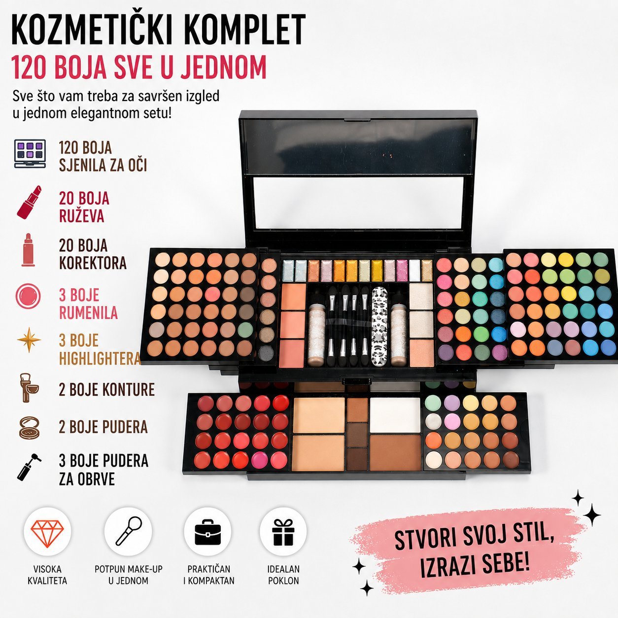 MISS ROSE Set za šminkanje sve u jednom za različite izglede