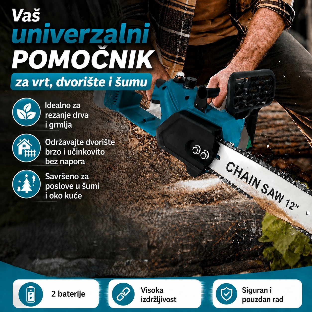 TOBI Električna motorna pila 12″ s baterijama od 108 V
