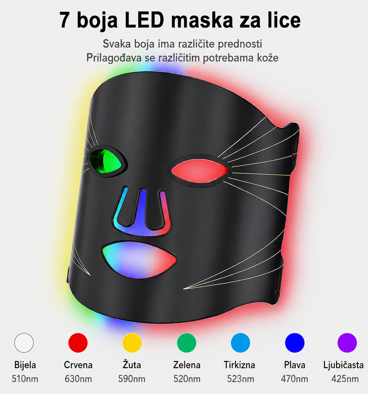 Lumière Élite™ LED maska ​​za lice s crvenim svjetlom u 7 boja + daljinski upravljač