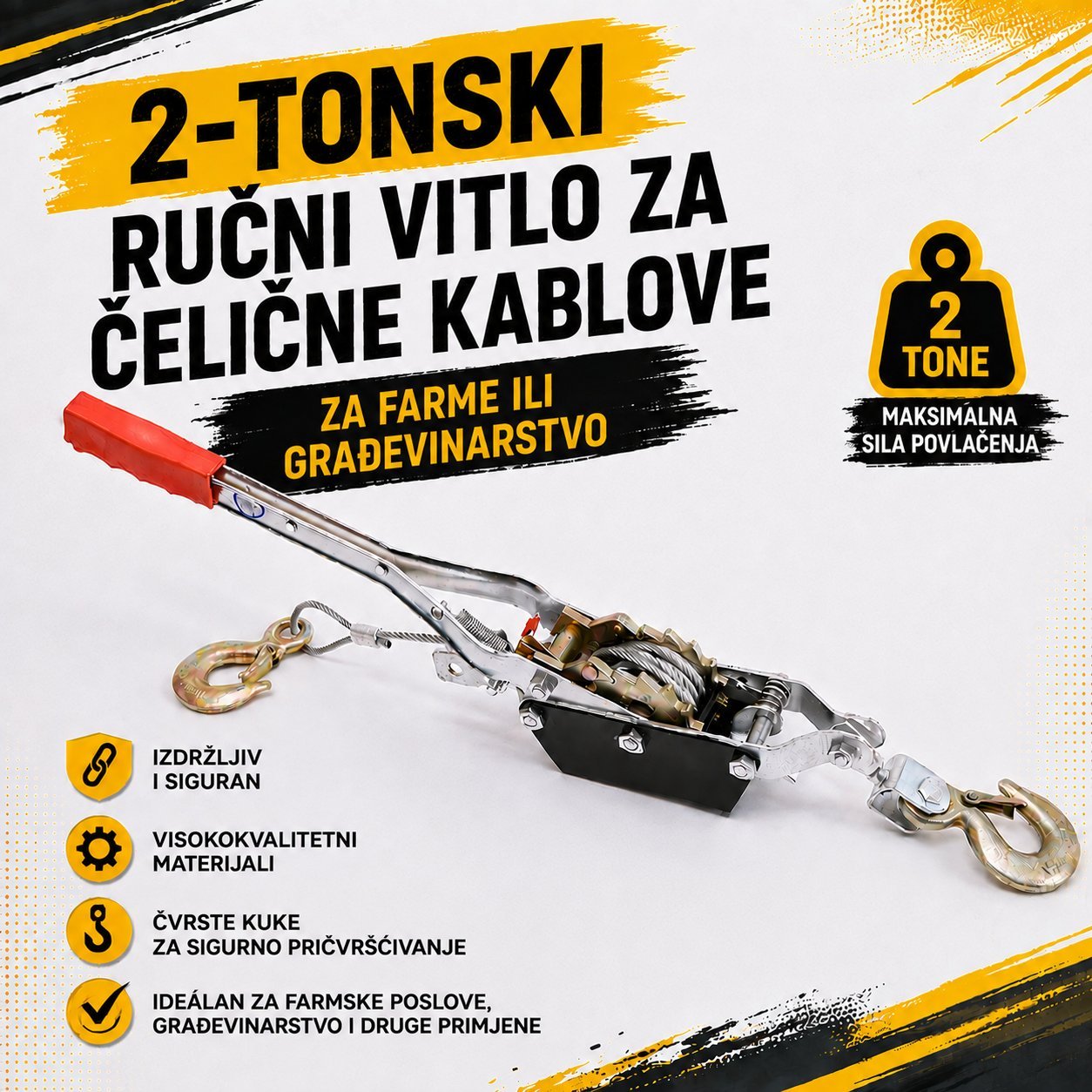 IronForce Pro™ ručna čelična sajla od 2 tone za poljoprivredne objekte ili građevinarstvo